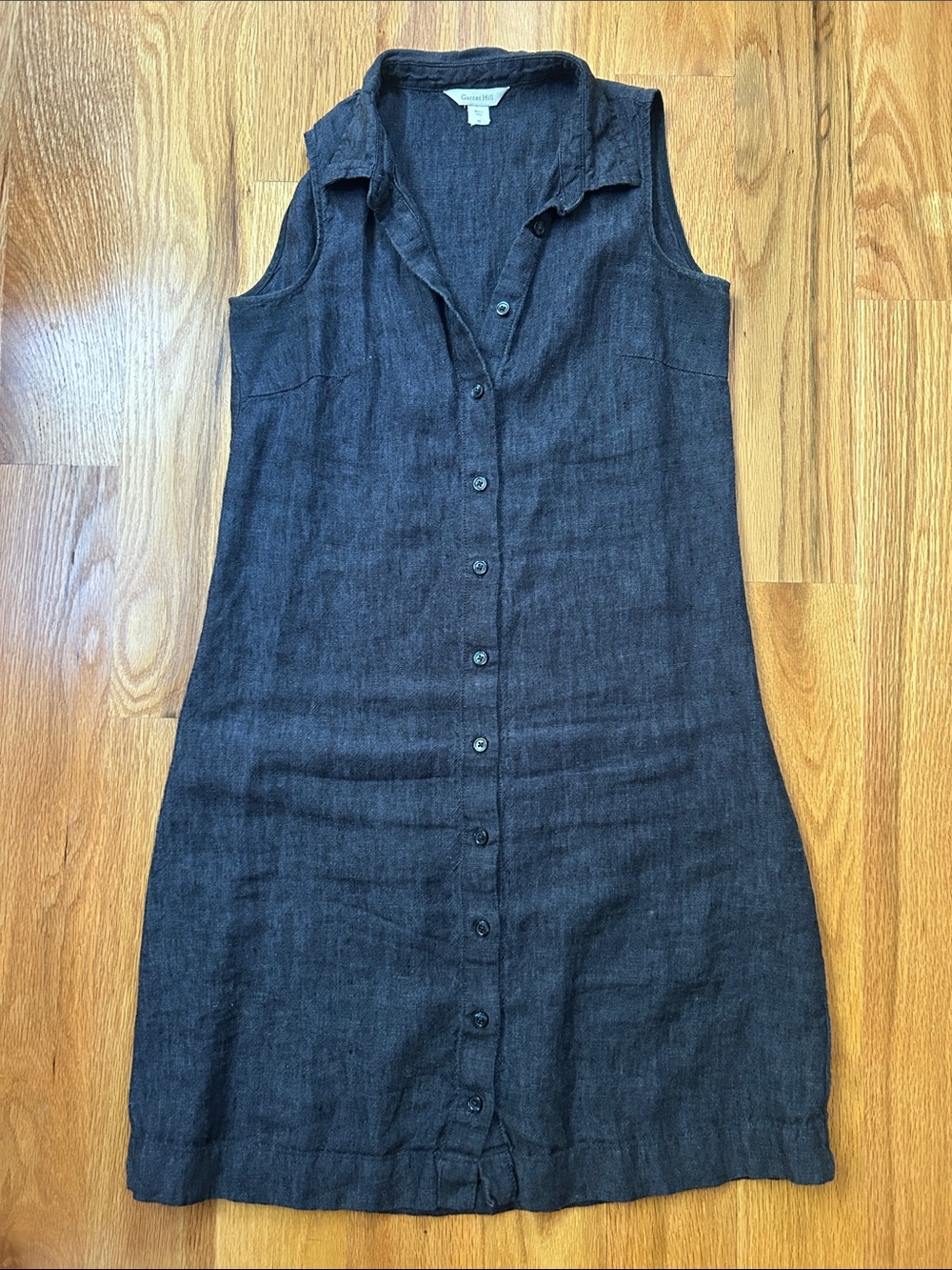 Garnet Hill Sleeveless Button-Front Dark Chambray Dress
